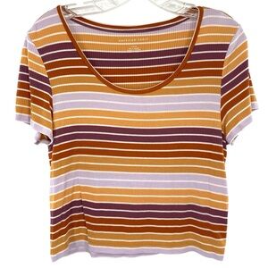 American Eagle Orange Ribbed Stripe Top Large